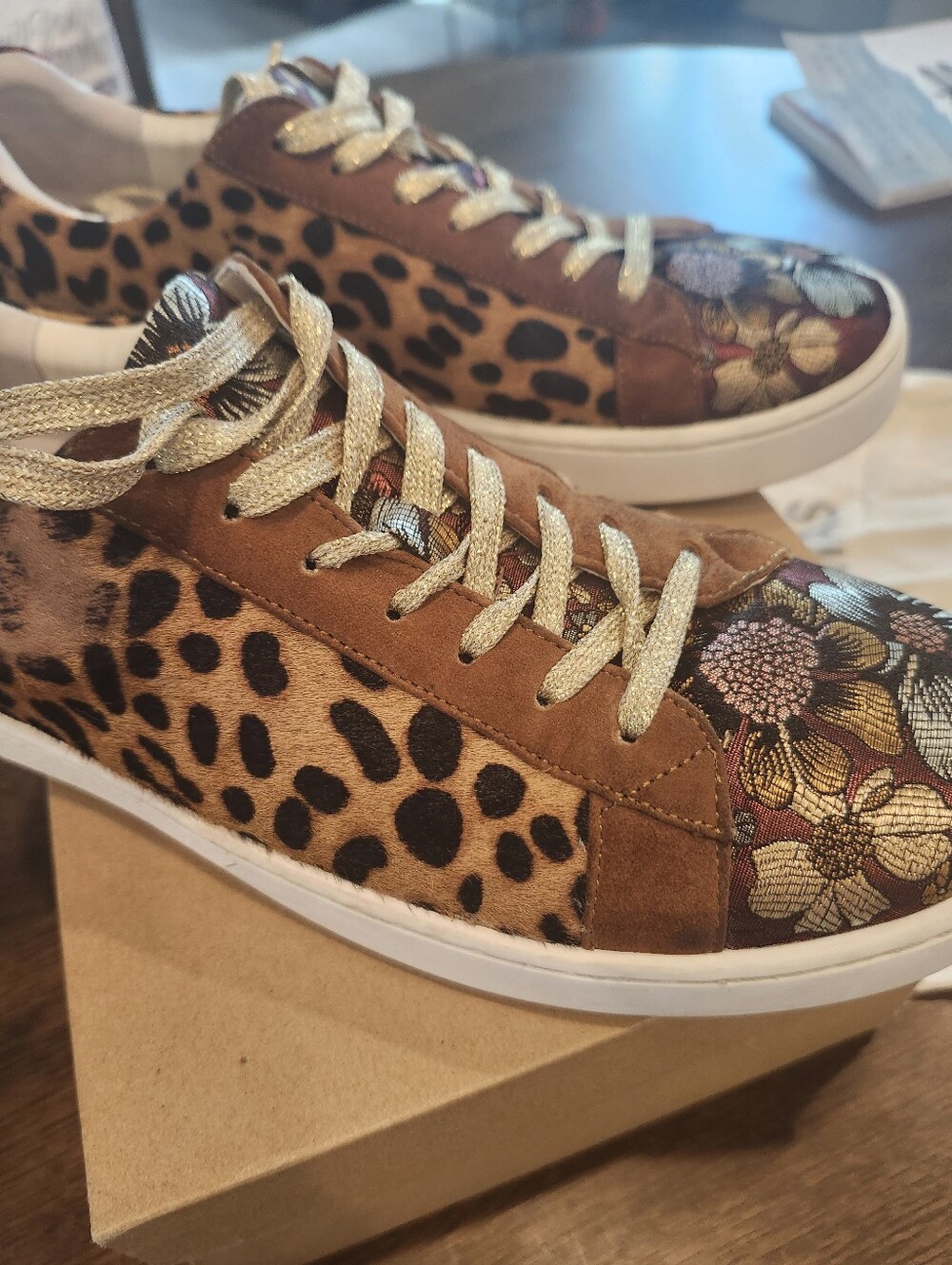 Johnny Was Leopard & Floral Lace-Up Sneakers in Brown - Picture 3 of 6